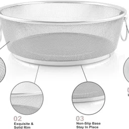prabha Stainless Steel 28cm Fridge Basket Round, Basket with Handles Dishwasher Safe Colander image 4