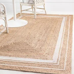 Beige Geometric Jute 5 ft x 7 ft Hand Woven Carpet by HabereIndia-image-8