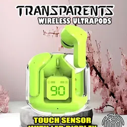 crecro Ultrapod Bluetooth Earbuds Headset Crystal Transparent Design,LED Display BU39 Smart Headphones-picture-41