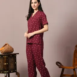 dreambe Women Night Suit Set Maroon Printed image 3