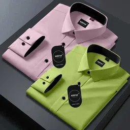 mbf66 Men Slim Fit Solid Spread Collar Casual Shirt-picture-17