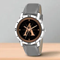 gadgets world Fancy Design Stylish ALPHABET A Dial Grey Leather Strap Men Wrist Watch Analog Watch - For Men ALPHABET A Design Letter A Style ALPHA-A-AVO-SIL-GRY-L image 5