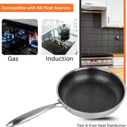ae maharani Premium Honeycomb Stainless Steel Frying Pan – 26 cm Fry Pan 26 cm diameter 3 L capacity image 3