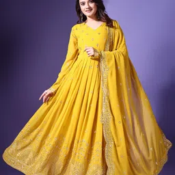 Embroidered Georgette Stitched Anarkali Gown-image-3