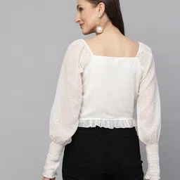 aayu Casual Regular Sleeves Self Design Women White Top image 2