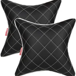 autofit Black, Silver Leather Car Pillow Cushion for Universal For Car image 1