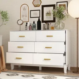 Chestify Furniture 6-Drawers Solid MDF Wood Chest of Drawers Sideboard Cabinet for Stylish Living Rooms and Bedrooms. Ideal Home Storage Solution & Decor Accent (Corey, White) image 3