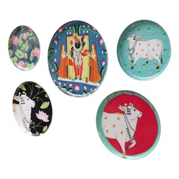 amaya decors Cow Metal & Meena Wall Plates Set of 5 image 5