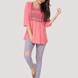 Mom For Sure by Ketki Dalal Floral Embroidered Thread Work A-Line Maternity Kurti image 2