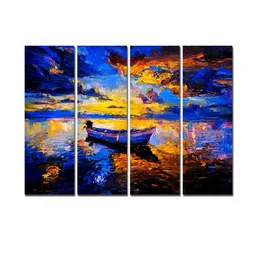 Blue Boat Canvas Wall Painting By VibeCrafts image 4