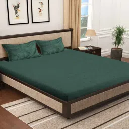 klotthe Green Solid 300 TC Wool Double Fitted Bedsheet with 2 Pillow covers-picture-37