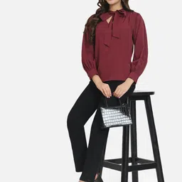 BAESD Tie-Up Neck Puff Sleeves Gathered Detailed Top image 3