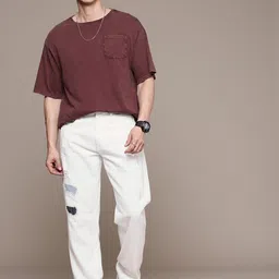 wrogn Men Regular Mid Rise White Jeans image 5