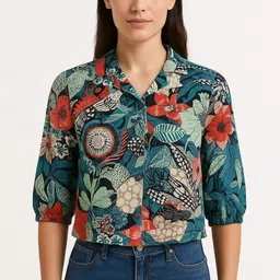 glenzi Women Regular Fit Printed Spread Collar Casual Shirt-picture-12
