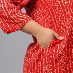 Indietoga Plus Size Print Mandarin Collar Three-Quarter Sleeves Longline Top image 5