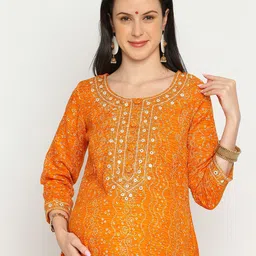 Mom For Sure by Ketki Dalal Bandhini Printed Thread Work Pure Cotton Maternity Kurta image 3