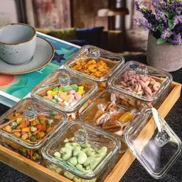 avastro Glass Candy Bowl Bowls Crafts Wholesale 1 Wooden Tray and 6 Glass Bowl and 6 Glass lid Set of 6 image 4