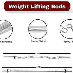 ymd 30 kg (2.5kgx4 + 5kgx4) Rubber Plates 3 Curl 3 Straight 28mm 2 Dumbbell Rod Home Gym Combo image 2