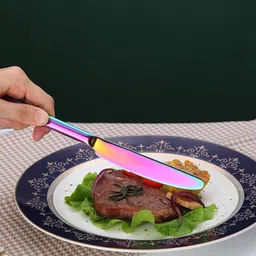 oicia Rainbow Dinner Knives, Cutlery Knife, Butter Spreader Knives, Cutlery Knives Stainless Steel Table Knife Set image 5