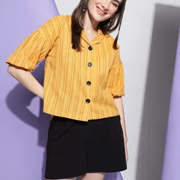 metronaut Women Boxy Fit Printed Lapel Collar Casual Shirt-picture-34
