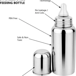 raosons Stainless Steel Baby Feeding Bottle 240ml Unbreakable, BPA-Free, Leak-Proof New Born Flow Nipple image 2