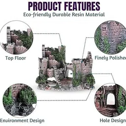 gig bazaar Aquarium Decorative Broken Castle Ornament, Hideaway Fish Tank Decor Laterite Unplanted Substrate image 4