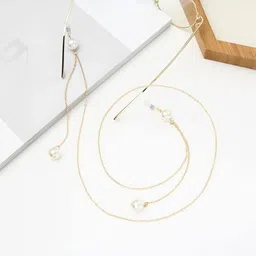 a v fashion AV Fashion India - Eye Glasses String Holder Healing 63 CM Crystal Beaded 8 mm Stylish Sunglass Reading Eyeglass Cord Adjustable End Glasses Holder Necklace Chains for Women & Girl Golden White Colour image 3