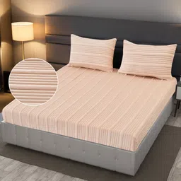 osonics textiles Velvet King Fitted (Elastic) 254 TC Striped Bedsheet image 2