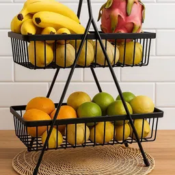 glocy Utensil Kitchen Rack High-Grade Steel 2-Tier Fruit and Vegetable Organizer | black (pack of 1) Steel image 3
