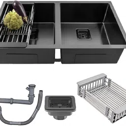 Handmade 45" X 20" X 10" Kitchen sink Double Bowl Sound Proof Stainless Steel Matt Finish _F37 Vessel Sink-image-77