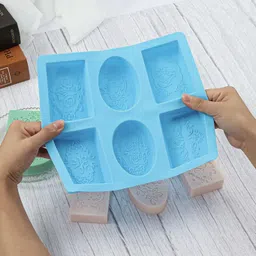 grih soukhya 6 Slots/Cavity Creative Design Patterned Silicone Mould Blue Silicone Ice Cube Tray image 3