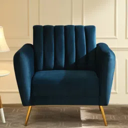 casacraft from pepperfry Fidel Velvet 1 Seater Sofa In Teal Blue Colour image 1