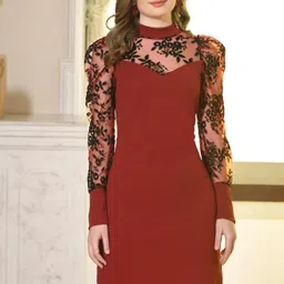 iuga Women Bodycon Maroon Knee Length Dress-picture-12