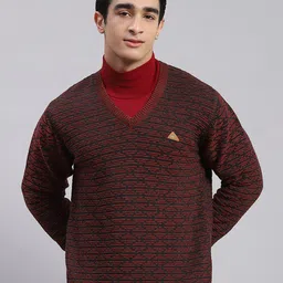 monte carlo Men Self Design Round Neck Maroon Sweater image 2