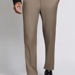 peter england Men Regular Fit Beige Polycotton Trousers image 1