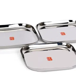 sumeet Stainless Steel Big Square Shape Dinner Plate / Lunch - Meal Plate Set-3pcs,28cm Dinner Plate image 1