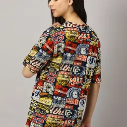 diversify Women Printed Round Neck Pure Cotton Multicolor T-Shirt image 2