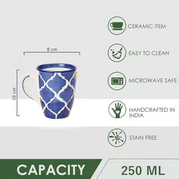 duli Coffee 250 ml Set of 2 Large Sized Hand Painted Coffee, Tea with Handle Ceramic Coffee Mug image 4