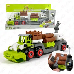 vikrida DIY Big Truck and Trailer Toy Set with Toy Logs and Service Lift Crane-picture-43