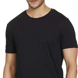 meetri Men Solid Round Neck Polyester Black, White T-Shirt image 3