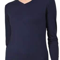 ap'pulse Women Solid V Neck Pure Cotton Dark Blue T-Shirt-picture-28