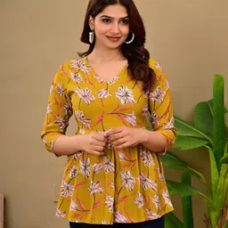 shree sawariya garments Casual Regular Sleeves Printed Women Gold Top-picture-12