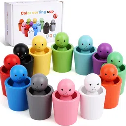 kidology Color Sorting Cups Toy for Toddlers | 12 Wooden Matching Dolls with Cups-picture-23