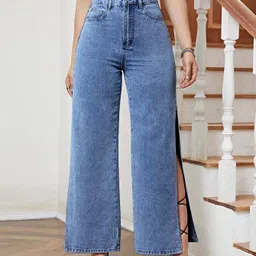 aadvi fashion Women Straight Fit High Rise Light Blue Jeans-picture-24