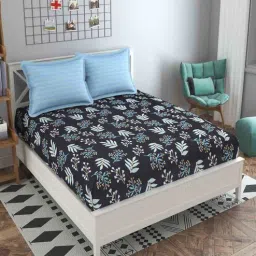 mafatlal Blue Floral 160TC Microfibre Double Bedsheet with 2 Pillow Covers-picture-40