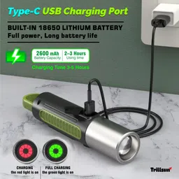 trillsun ZOOMABLE LED TORCH With 4 Modes 50W Flashlight + 30W COB light Torch image 2