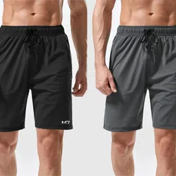 m7 by metronaut Solid Men Black, Dark Grey Sports Shorts image 1