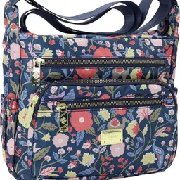 Blue Women Messenger Bag Women Fashion Floral Print Crossbody Travel Bag Nylon-image-12