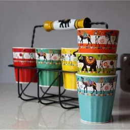 wonder ceation Pack of 6 Ceramic multicolour tea glass image 5