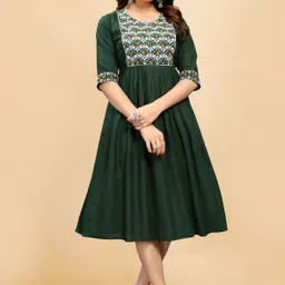 sheladiya Women Fit and Flare Dark Green Midi/Calf Length Dress image 3